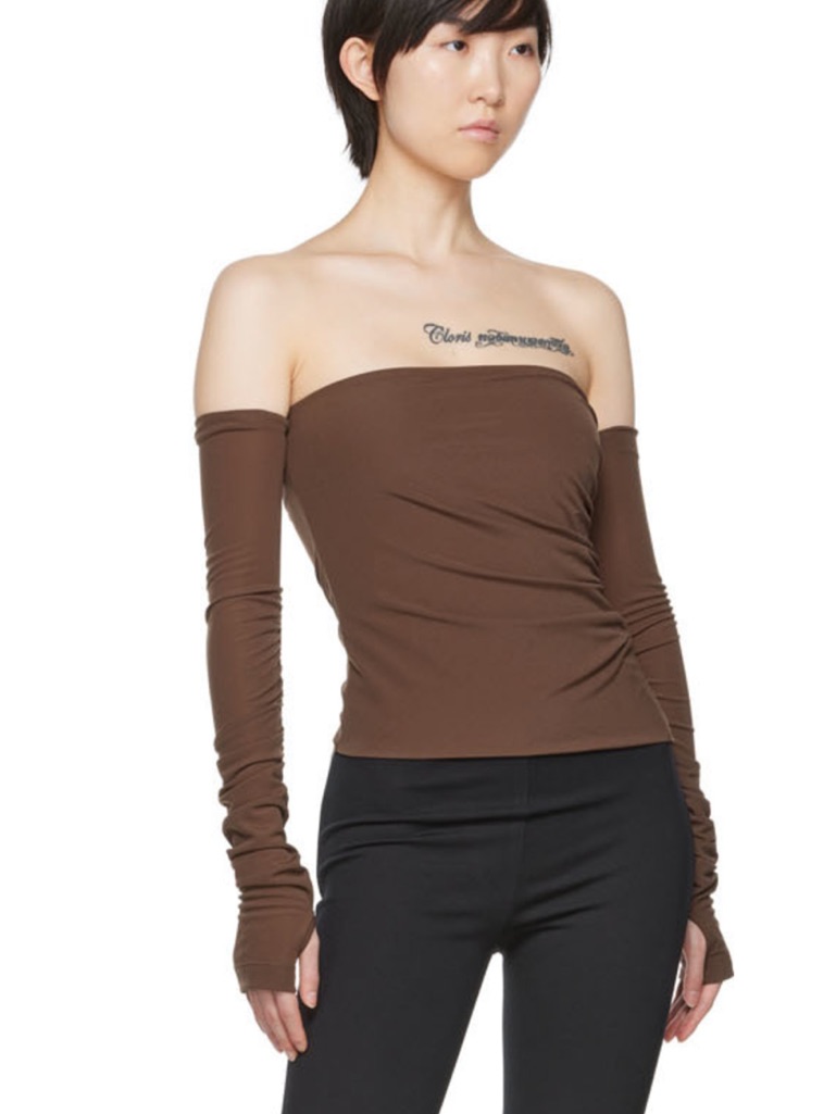 Helmut Lang Twist Off-Shoulder Long Sleeve Shirt